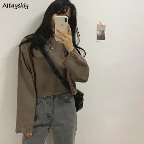 Pullovers Women Loose Spring Feminine Solid Cropped Elegant All-match College Leisure Ulzzang Cozy Chic Simple Trendy 3 Colors
