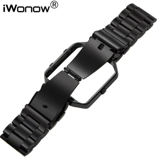 Stainless Steel Watchband + Metal Frame for Fitbit Blaze Smart Fitness Watch Band Wrist Strap Bracelet Black Rose Gold Silver