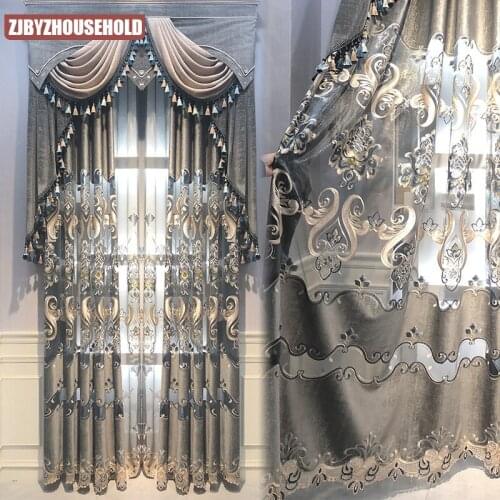 European Luxury Flannel Hollow Embroidered Curtains for Living Room Bedroom Floor-to-ceiling Windows High-end Customization