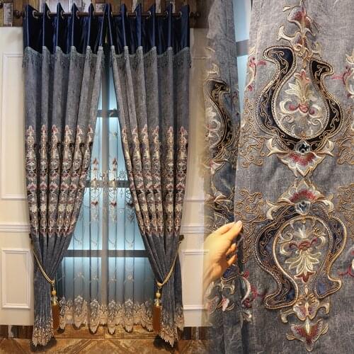 Luxury Embossed 3D Embroidered Lace Curtain High-grade Chenille Fabrics Blackout Curtains For Living Room Bedroom Blinds