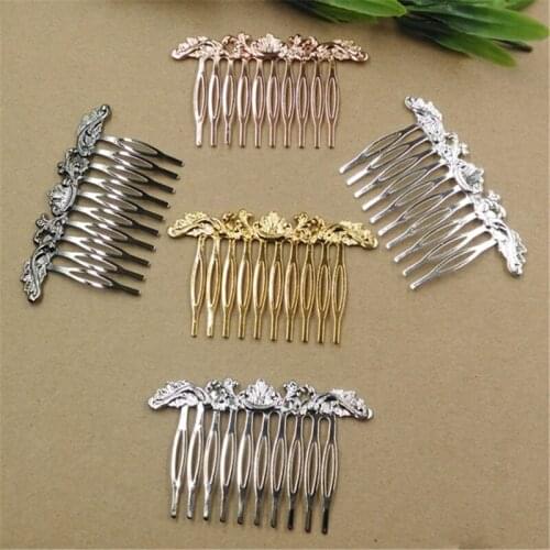 SEA MEW 20 PCS 75*55*45mm Metal Copper Filigree 10 teeth Hair Combs Base For Women Hair Comb Wedding DIY Jewelry Accessory