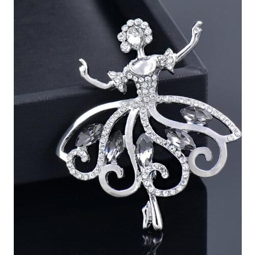 LEEKER Hollow Crystal Skirt Angel Brooch For Women Pin With Grey Cubic Zircon Stones Vintage Jewelry Accessories 190 LK2