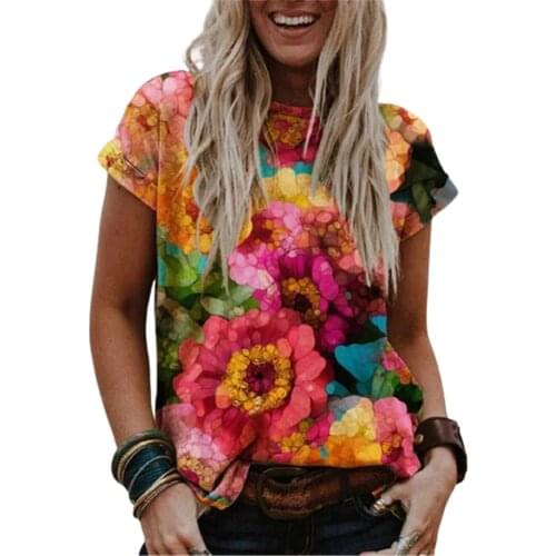 Flower Print Women T-Shirts Summer Short Sleeve Casual Tee O-Neck Oversized Large Size Loose Tops Female Fashion T-Shirt 5XL Top