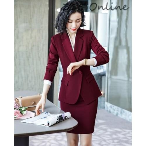 Novelty Wine Formal Women Business Suits with Skirt and Jackets Coat Ladies Office Professional Blazers Autumn Winter OL Styles