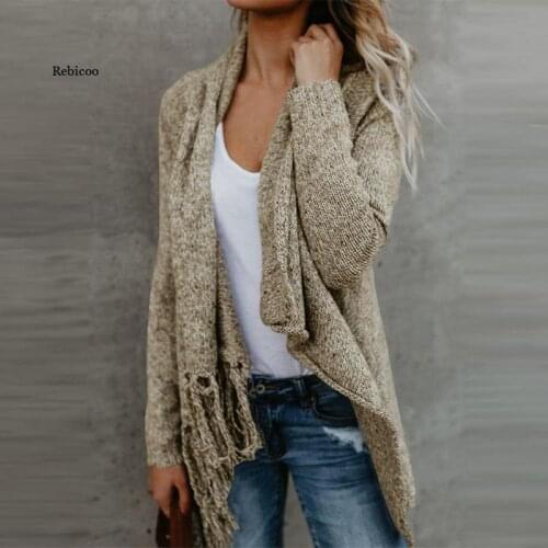 Winter Women Knitted Sweater Cardigans Warm Long Sleeve Tassel Fringe Shawl Poncho Oversized Women Cardigan