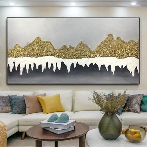 100% Hand Painted Heavy Textured Golden Foil Abstract Oil Painting Living Room Decor Canvas Wall Art Thick Acrylic Showpiece