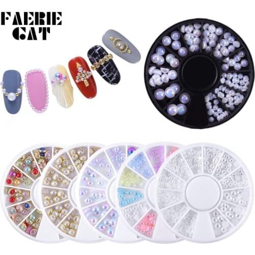 12 Grid Pearl Series for Manicure 3d Nail Charms Ornaments Edging Pearl AB Magic Colorful Jewlery DIY Nail Art Decorations Tools