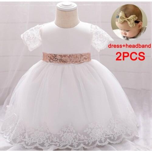 2021 Christmas Toddler First Birthdays Dress For Baby Girl Clothes Bowknot Baptism Princess Dress Lace Party Dresses Girl Flower
