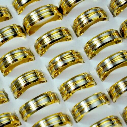 30Pcs Vintage Retro Style Gold Stainless Steel Rings For Men and Women Fashion Round Bulk Punk Rings WholeSale Jewelry LR4082