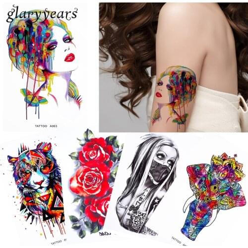 5 Pieces/set Colored Drawing Body Arm Back Art Temporary Tattoo Lion Fox Animal Pattern Decal Fake Tattoo Sticker Waterproof New