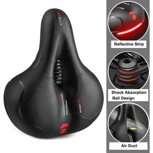 Hollow Breathable Bicycle Saddle Men Women MTB Road Bike Saddle Shock Absorbing Comfortable Big Butt Bike Seat Safety Warning