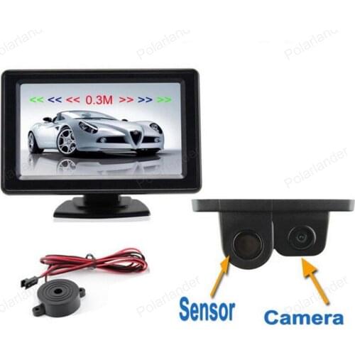 4.3" inch 2 video input Car Monitor with Sound Alarm Parking Sensor Backup Radar rear view Camera 3 in 1 Reverse System