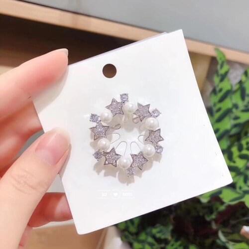 Free Shipping Pearl and CZ Stone Star Design Brooches for Women High Grade Brooch Pin Wedding Jewelry