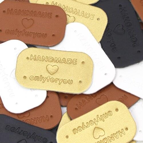 50Pcs 39x28mm Handmade Tags With Heart “Hand made Only For You” Knitting Tags Labels For Clothes Hat/Sweater Sew Leather Label