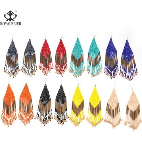 Bohomian Colorful Cute Bead Earrings for Women Statement Vintage Geometric Long Tassel Dangle Drop Earring Girl Fashion Jewelry