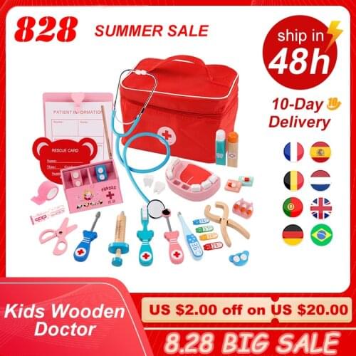 Kids Wooden Doctor Toy Set Simulation Family Doctor Nurse Medical Kit Toy Pretend Play Hospital Medicine Accessorie Children Toy
