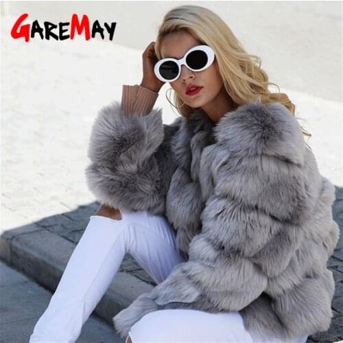 GareMay Vintage fluffy faux fur coat for women Short furry fake fur winter outerwear pink coat 2020 autumn casual party overcoat