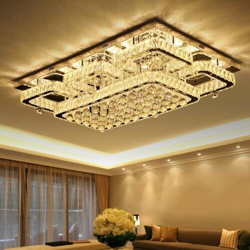 Crystal lamp living room lamp simple modern atmosphere home rectangular luxury lamps bedroom led ceiling lamp led fixture light