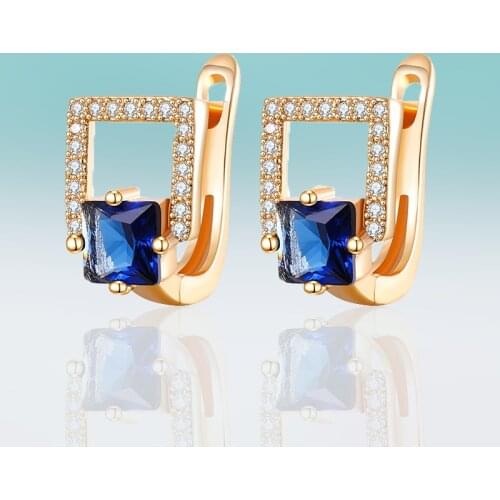 Classic Hollow out Square MultiColor Cubic Zirconia Stud Earrings for Women Jewelry Wedding Party Gifts High Quality