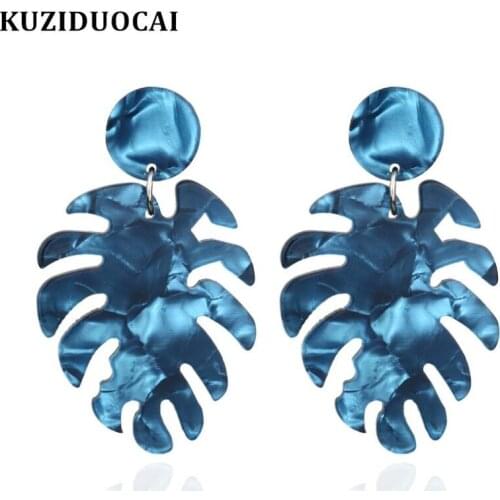 Kuziduocai New Fashion Jewelry Acetate fibre Acrylic 4 Colors Sawtooth Bloom Leaf Shape Statement Drop Earrings For Women E-1433