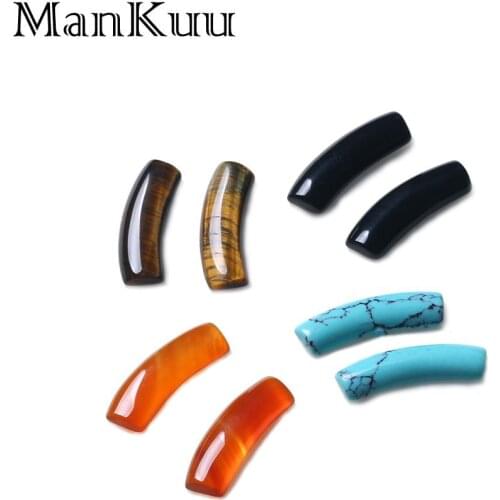 ManKuu 25mm Curved Rhinestone Cabochon DIY Accessories Natural Turquoises Tiger Eye Obsidian Tube Stone Beads For Jewelry Making