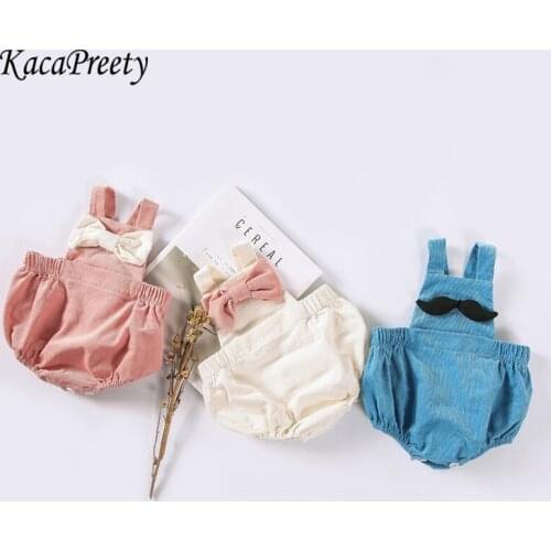 Lovely cozy bowknot/beard Corduroy romper baby boy/girls suspender overalls infant newborn baby jumpsuit toddler outfits 0-24m
