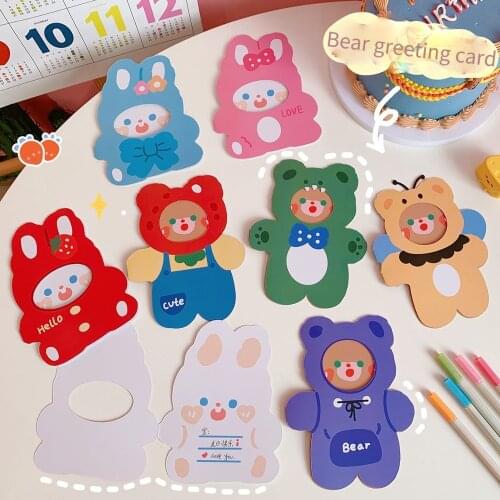 Cartoon Cute Girl Heart Soft Cute Bear Rabbit Letter Birthday Card Simple Style Gift Blessing Small Card Holiday Gift Card