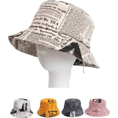 Unisex Fisherman Hat Old Newspaper Pattern Printed Basin Hat Street Trend Sun Hat Harajuku Bucket Hat Outdoor Hip-Hop Hat