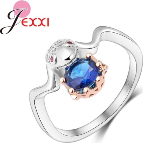 Charm Animal Design Blue Crystal Rings For Girls Party Jewelry Gift Women 925 Sterling Silver Finger Ring Accessories