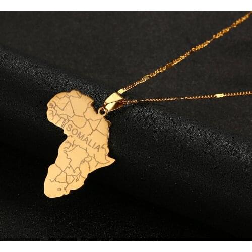 Stainless Steel Africa Map With Somalia Pendant Necklaces Gold Color African Maps Jewelry