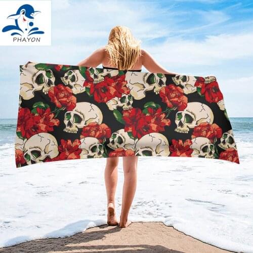 PHAYON Skeleton Skull Print Microfiber Bath Beach Towel for Adults 75*150cm Soft Water Absorbing Breathable Summer Surf Blanket