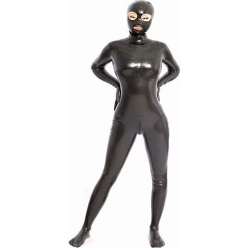 Sexy Women Zipper Open Crotch Bodysuit Latex Shiny Catsuit Elasitc Sexy Tight Faux Leather Bandage Bodycon Jumpsuit