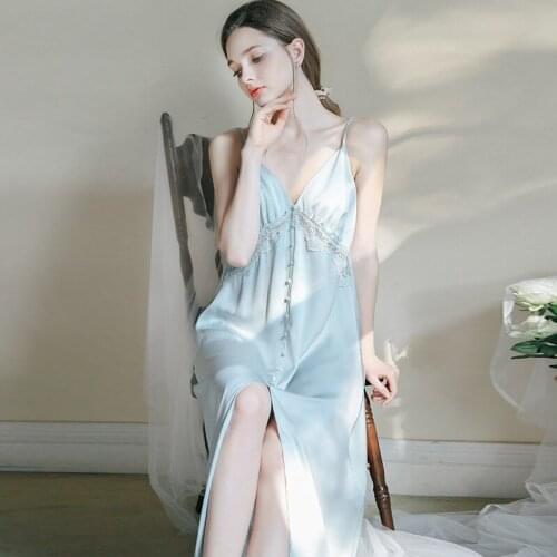 Silk Fabrics Sexy Nightgown Satin Long Nightdress women nightwear night wear night dress sleep wear silk lingerie