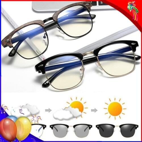 Blue Light Blocking Photochromic Sunglasses Men Women Anti Eyestrain Glasses Hipster Rectangular Frame Eye Glasses