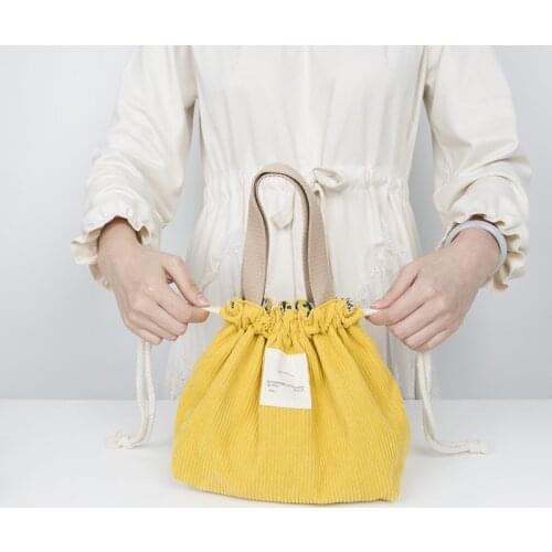 Lunch Bag Corduroy Canvas Lunch Box Drawstring Picnic Tote Eco Cotton Cloth Small Handbag Dinner Container Food Storage Bags