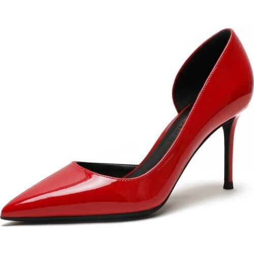 Women Spring Sexy Two-Piece Style Thin High Heels Shoes Woman White Red Pointed Toe Office Lady Career Elegant Solid Pumps M0044