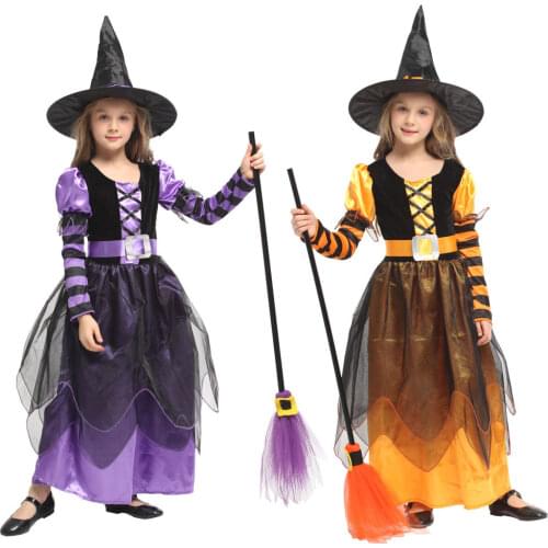 Umorden Naughty Orange Purple Sorceress Witch Girl Costumes for Girls Halloween Purim Carnival Cosplay Fantasia Dresses