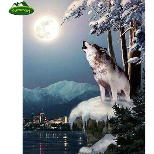 YUMEART Full Square Diamond Painting Landscape Wolf Rhinestones Embroidery DIY 5D Diamond Art Wolf Diamond Mosaic Cross Stitch