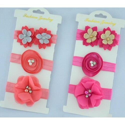 Yundfly 3 Pack Fresh Green Flower Headbands Set for Baby Girls Elastic Chiffon Hair Bows Bebes Accessories