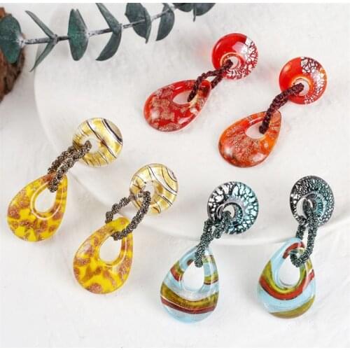 ZA Earrings Geometric Round Water Drop Shape Liuli Glass Dangle Earrings For Women Ethnic Style Multicolor Printing Earring