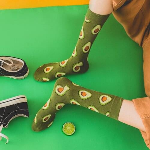 Funny Cute Women Socks Egg French Fries Food Fruits Banana Lemon Avocado Happy Socks Japanese Harajuku skateboard Socks Woman
