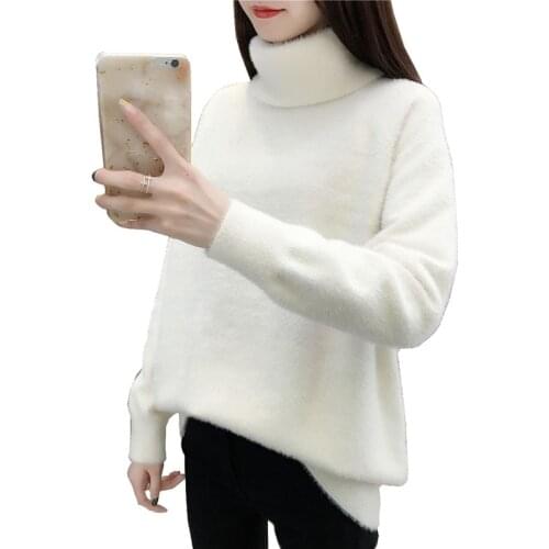High Imitation Mink Velvet Turtleneck Top Women Thick Pullover Autumn Winter Knitted Bottoming Long-sleeved Loose Sweater OK916