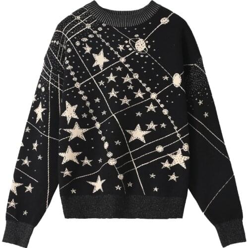 Fashion Lady Pullovers Retro Galaxy Star Pattern Sweater Women Vintage Long Sleeve Jumpers Autumn Luxury Female Jacquard Sweater