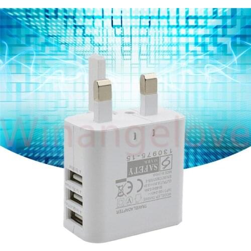 100pcs/lot 3 USB Ports UK 3 Flat Pin Plug Wall Adapter For Samsung for iPhone 4 5 6 6s 7 8 X for ipad mini