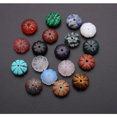 12pcs Natural Stone Carnelian Quartz Carve Round Flower Separate Beads Jewelry Accessories for DIY Making Bracelet Earring Free