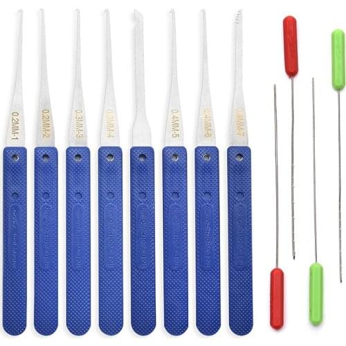 12PCS Blue Lock Pick Auto Locksmith Tool Broken Key Remove Extractor Hardware Stainless Steel Handle DIY Tension Wrench Hand