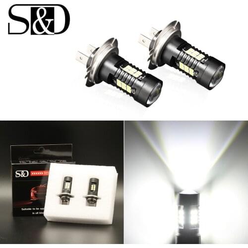 S&D 2pcs H7 LED Fog Light 21SMD 3030 Chips 1200LM Car Lights Bulbs Daytime Running DRL Lamp Driving Bulb Auto 12V White 6000K