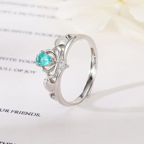 2021 New Arrival Wedding Engagement Bule Big Cubic Zircon Stones Women Rings 925 Sterling Silver Luxury Princess Crown Brithday