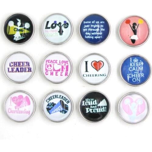 24pcs New Arrival Interchangeable 18mm Chearing Cheer leader button Fit Women 18mm Snap Jewelry Bracelet Gift DIY