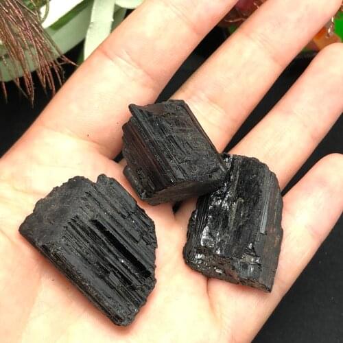 3Pcs Natural pure black tourmaline mineral samples, beautiful arts and crafts home decoration